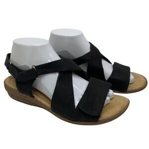 Cobbie Cuddlers Strappy Black Leather Cutout Sandals Slip On Womens 8 WIDE